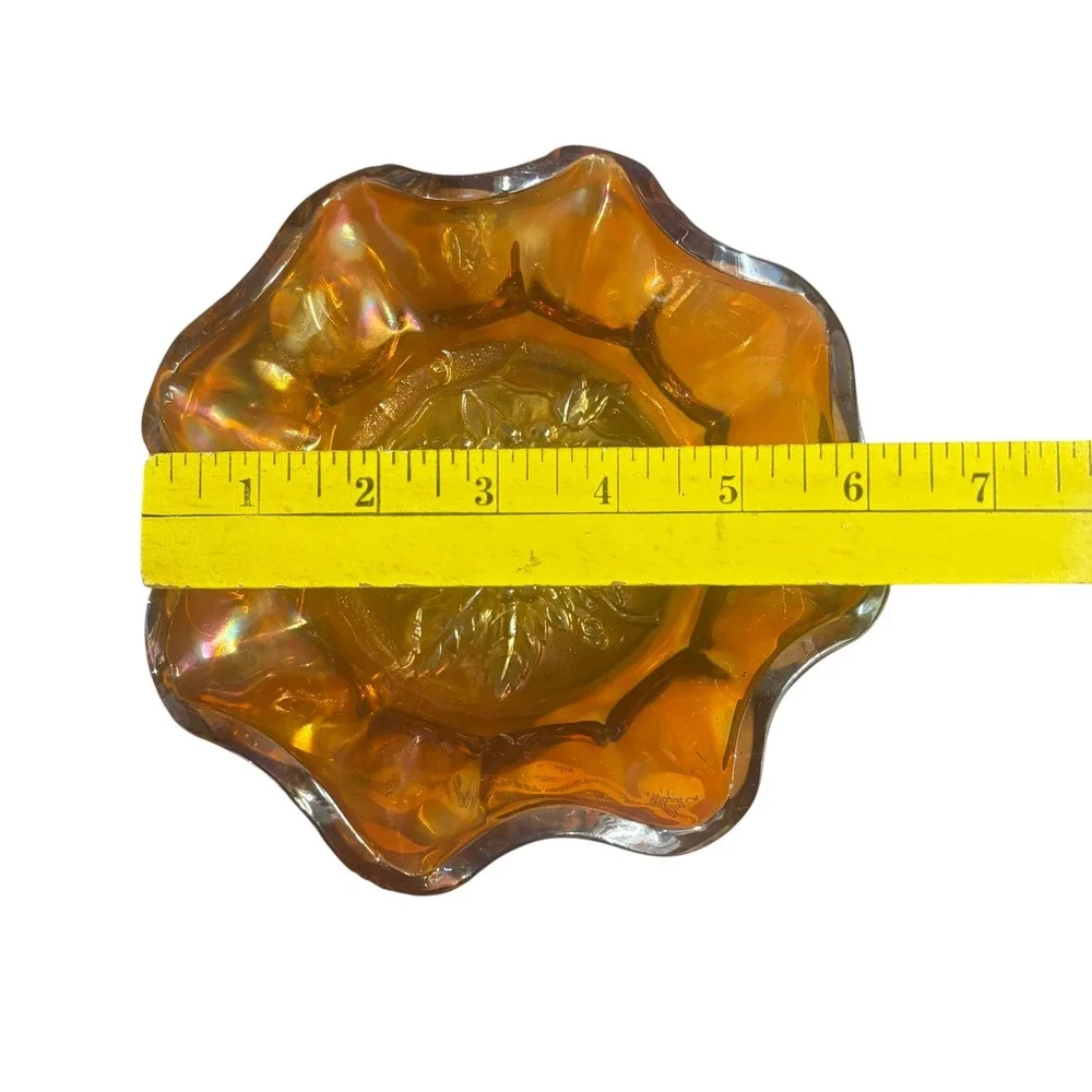 Vintage Marigold‎ Carnival Glass Bowl Grape Cluster Ruffled Edge 6 Inch